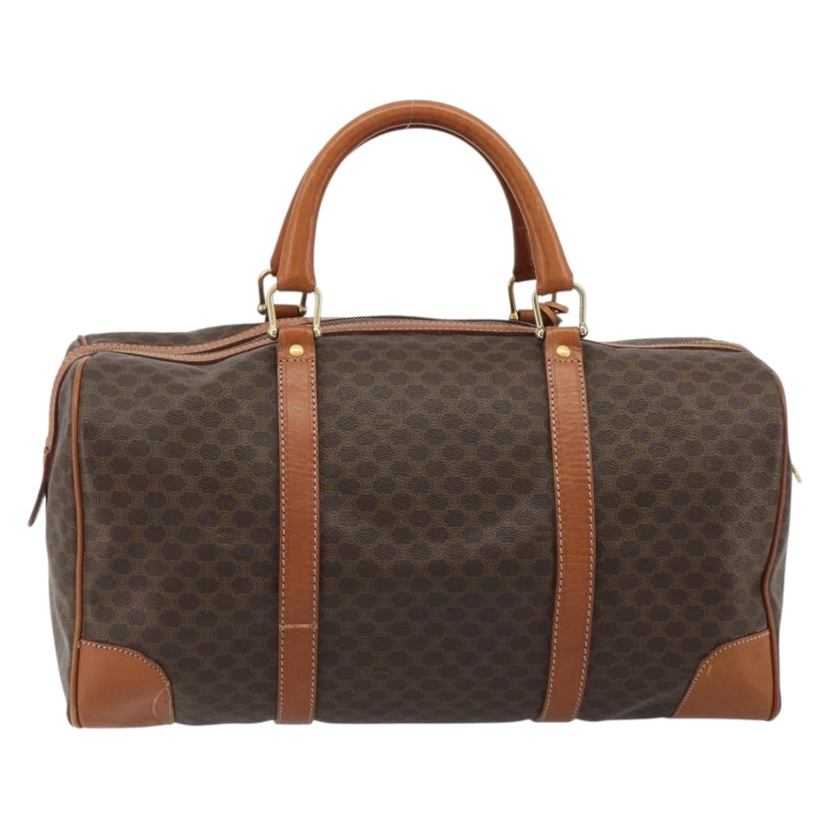 CELINE Macadam Canvas Boston Bag PVC Leather Brown Gold Auth 188283A