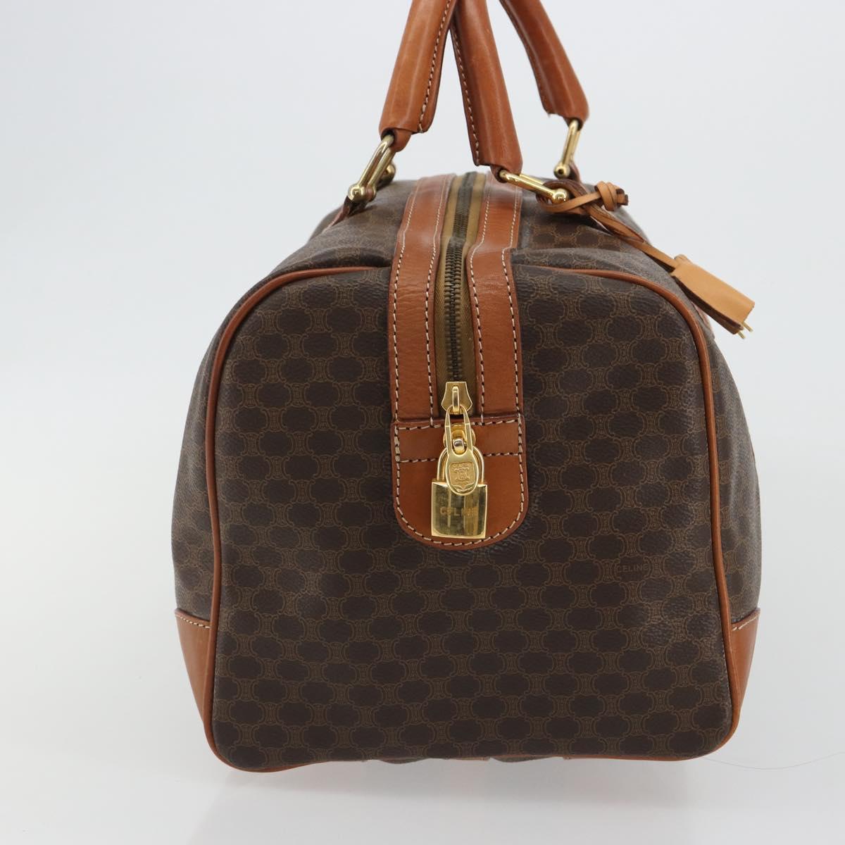 CELINE Macadam Canvas Boston Bag PVC Leather Brown Gold Auth 188283A