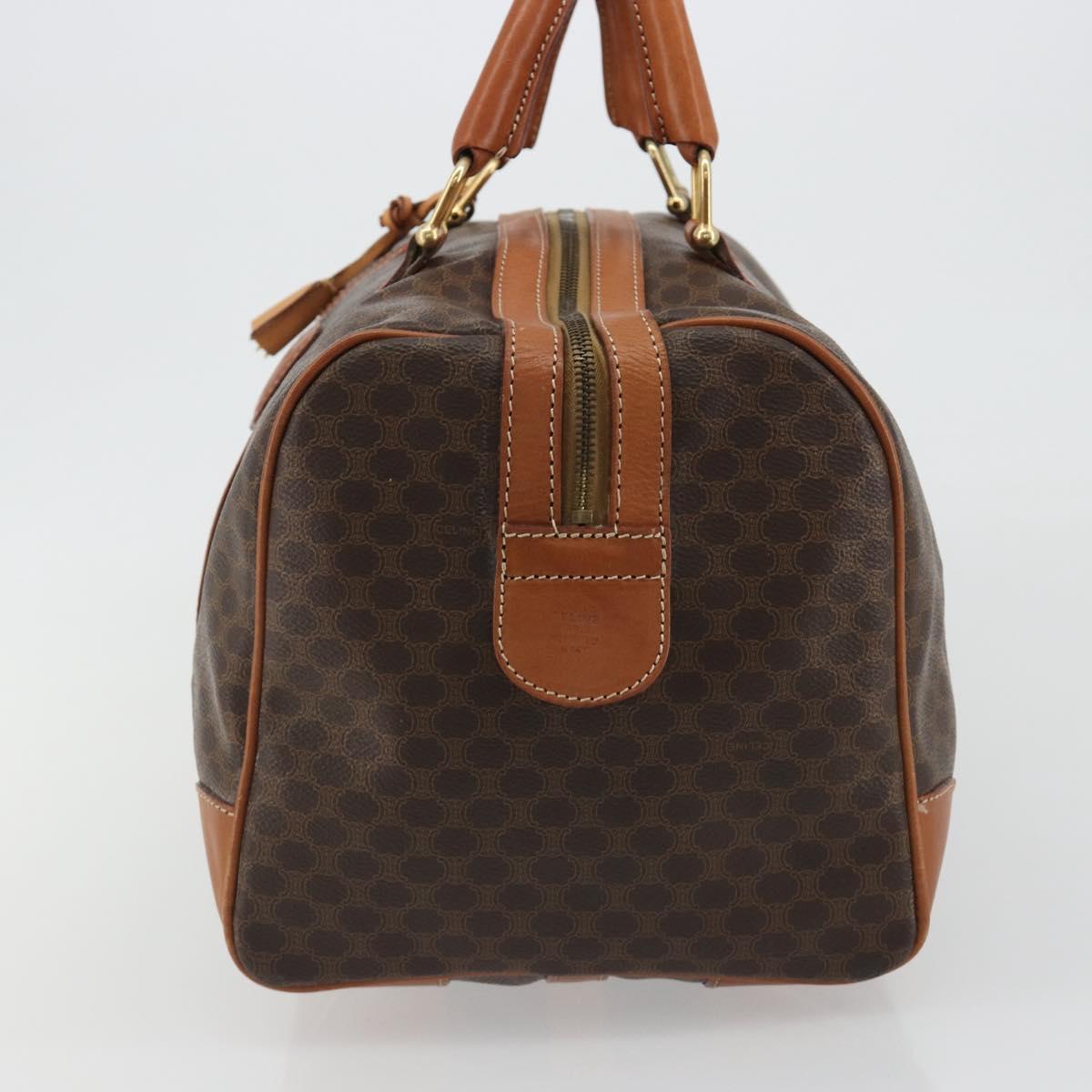 CELINE Macadam Canvas Boston Bag PVC Leather Brown Gold Auth 188283A