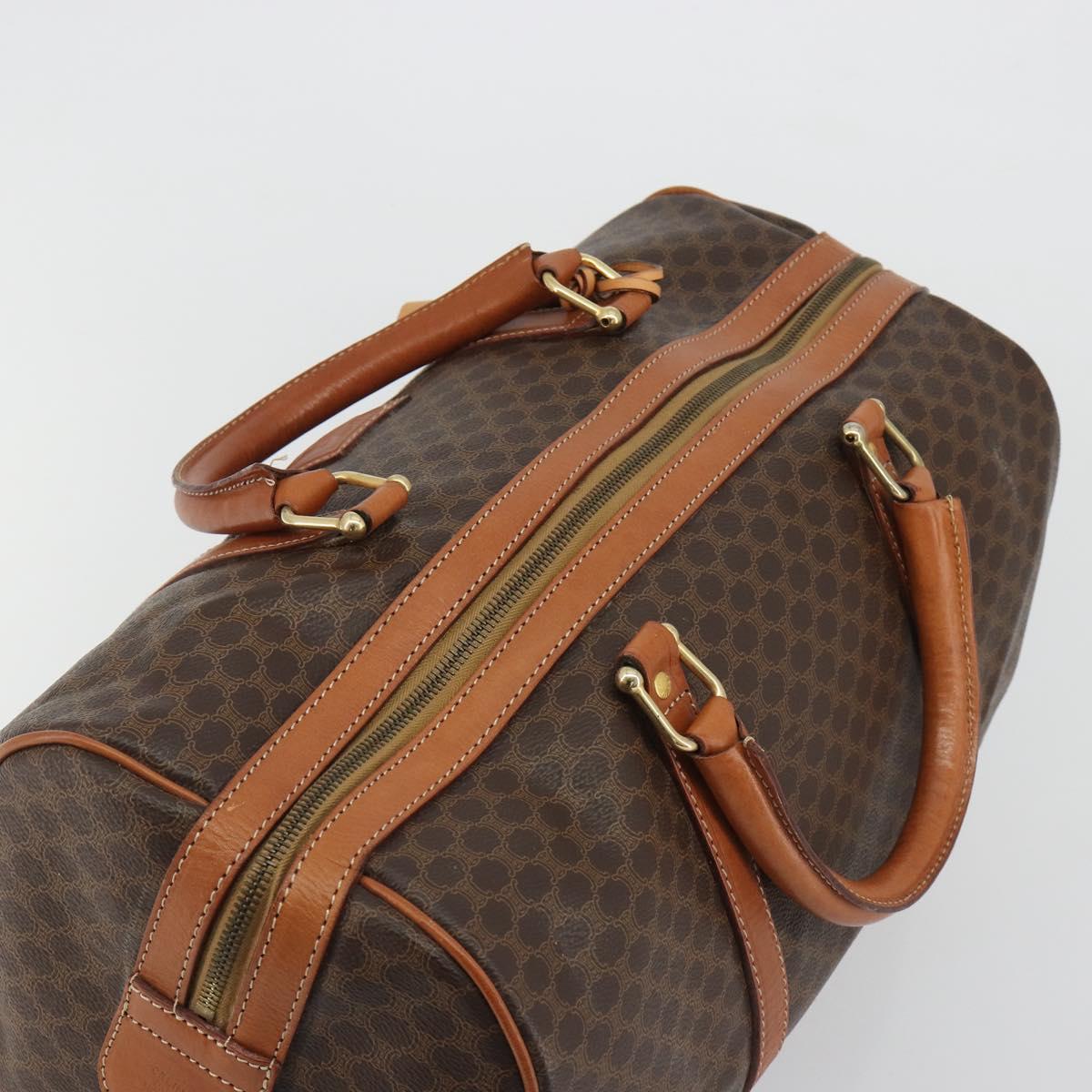 CELINE Macadam Canvas Boston Bag PVC Leather Brown Gold Auth 188283A