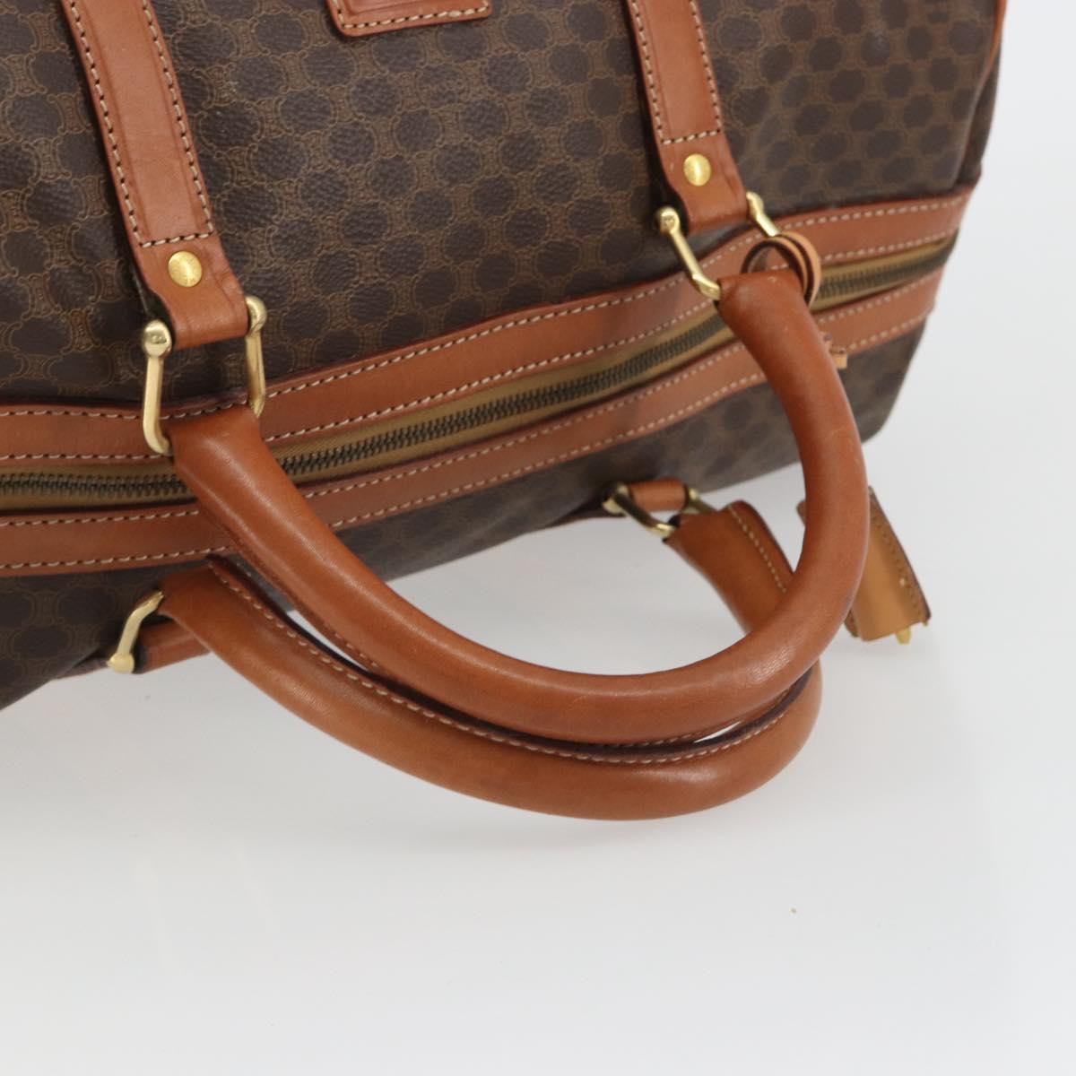 CELINE Macadam Canvas Boston Bag PVC Leather Brown Gold Auth 188283A