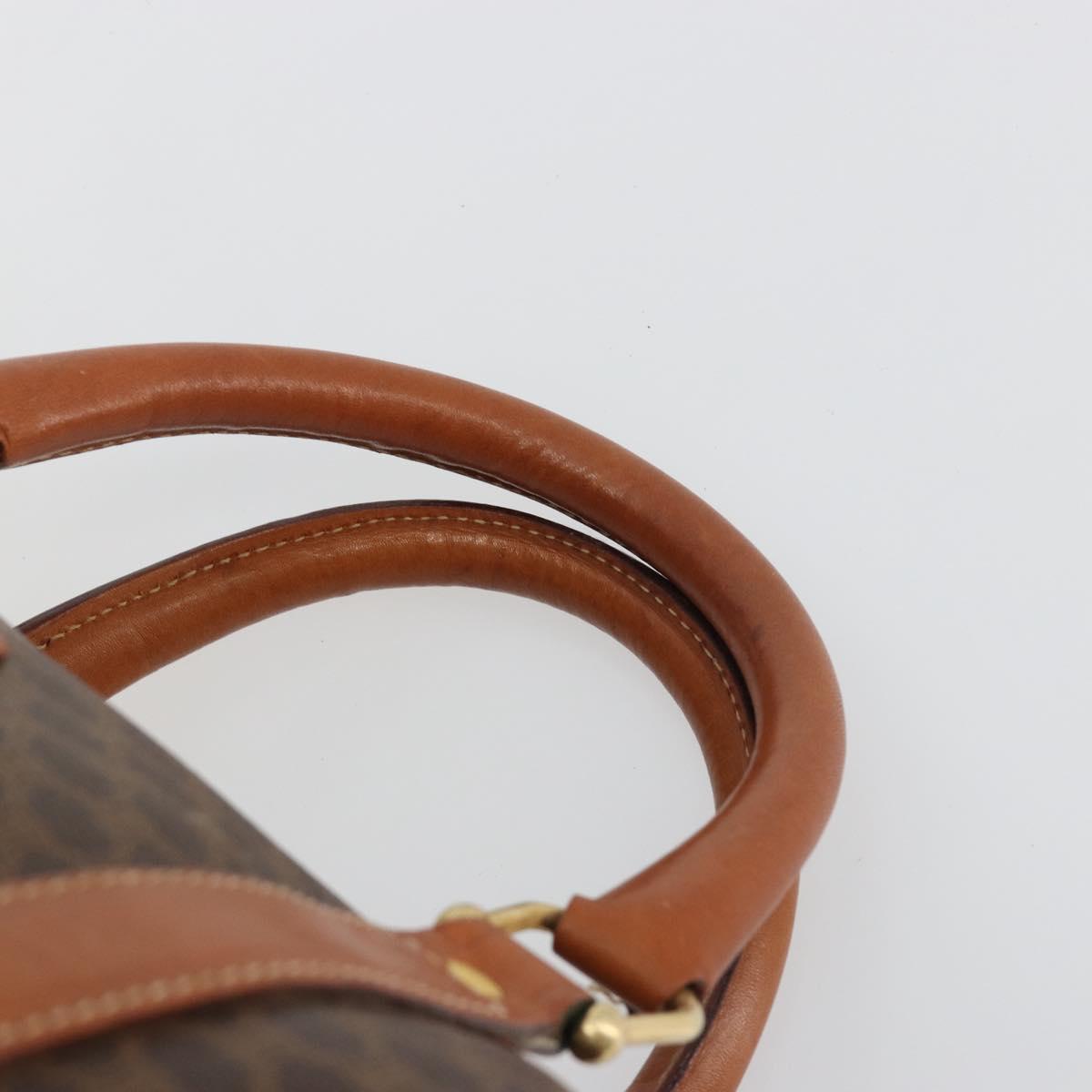 CELINE Macadam Canvas Boston Bag PVC Leather Brown Gold Auth 188283A