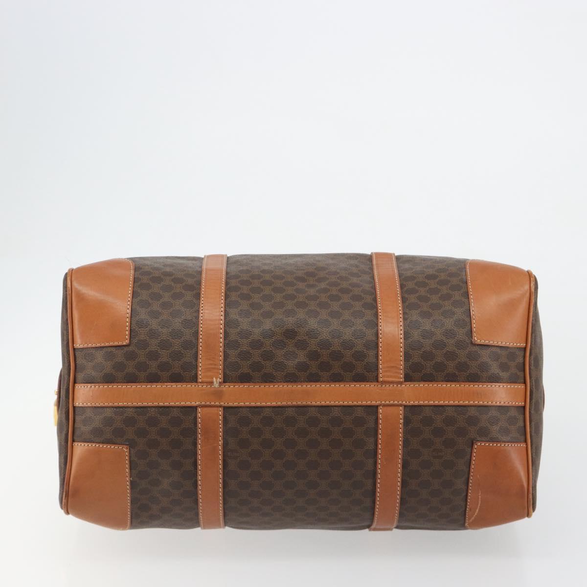 CELINE Macadam Canvas Boston Bag PVC Leather Brown Gold Auth 188283A
