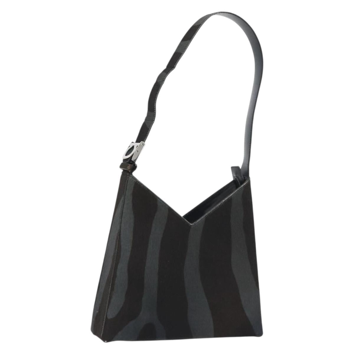 Salvatore Ferragamo Shoulder Bag Harako leather Black Silver Auth 188284A