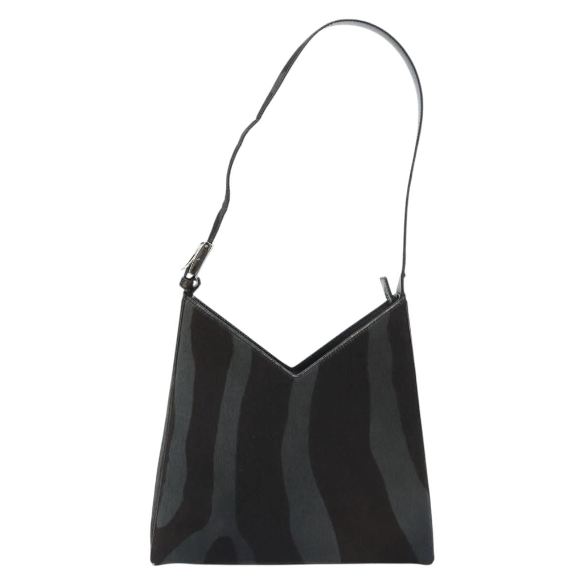 Salvatore Ferragamo Shoulder Bag Harako leather Black Silver Auth 188284A
