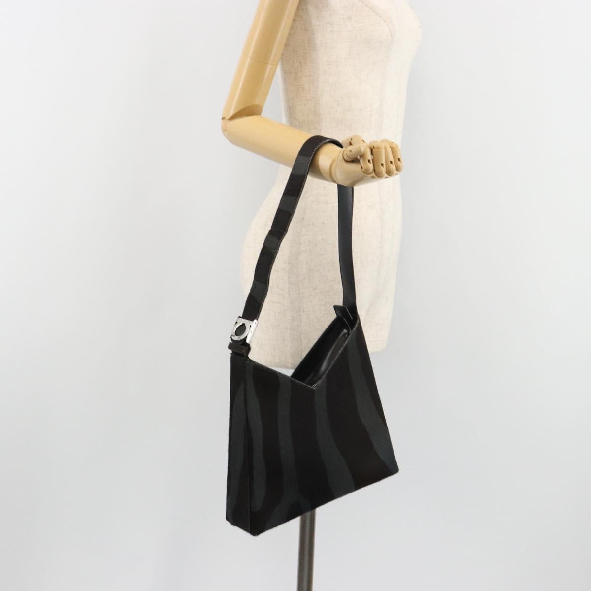 Salvatore Ferragamo Shoulder Bag Harako leather Black Silver Auth 188284A