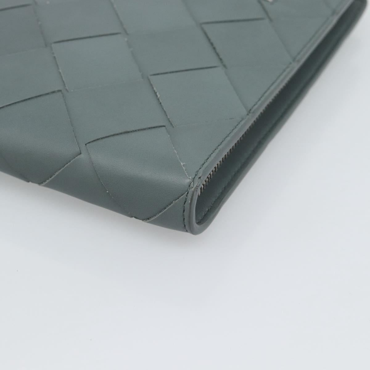 BOTTEGA VENETA MAXI INTRECCIATO Clutch Bag Leather Gray Silver Auth 188287A