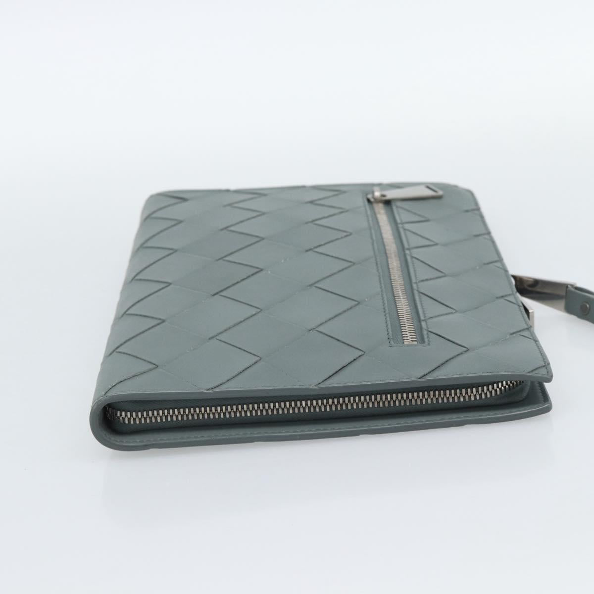 BOTTEGA VENETA MAXI INTRECCIATO Clutch Bag Leather Gray Silver Auth 188287A