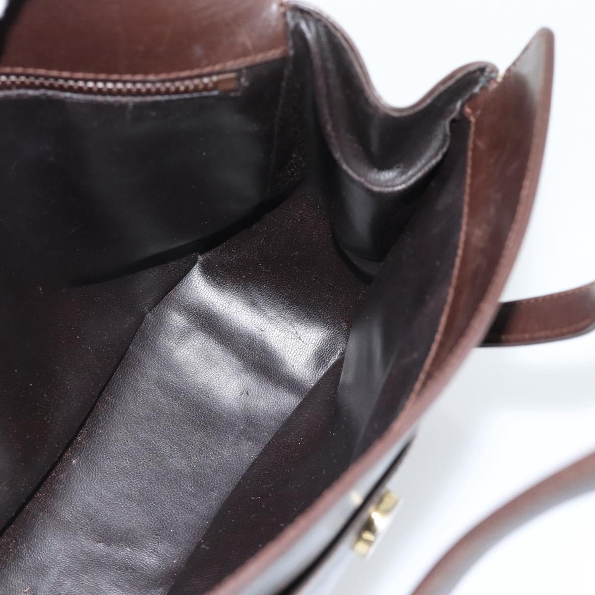 CELINE Hand Bag Leather Brown Gold Auth 188288
