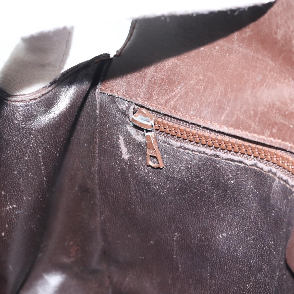CELINE Hand Bag Leather Brown Gold Auth 188288