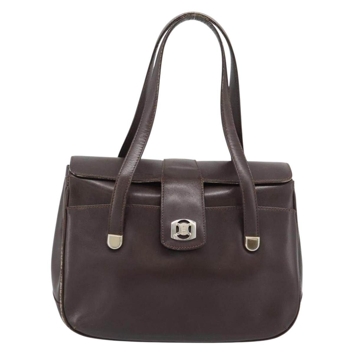 CELINE Hand Bag Leather Brown Gold Auth 188288