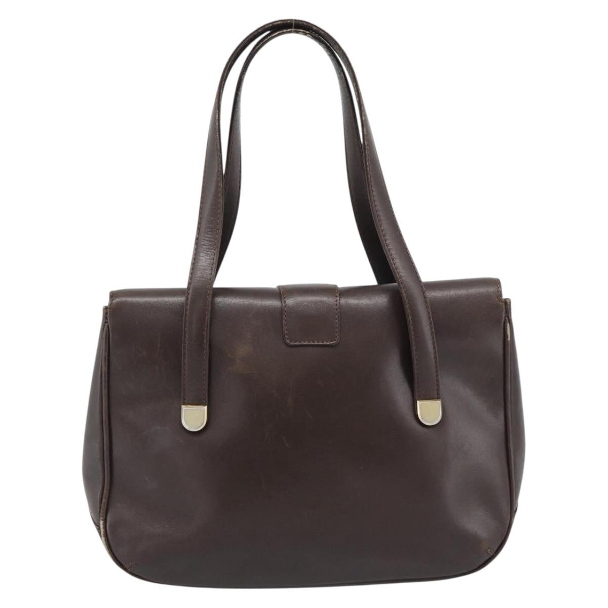 CELINE Hand Bag Leather Brown Gold Auth 188288