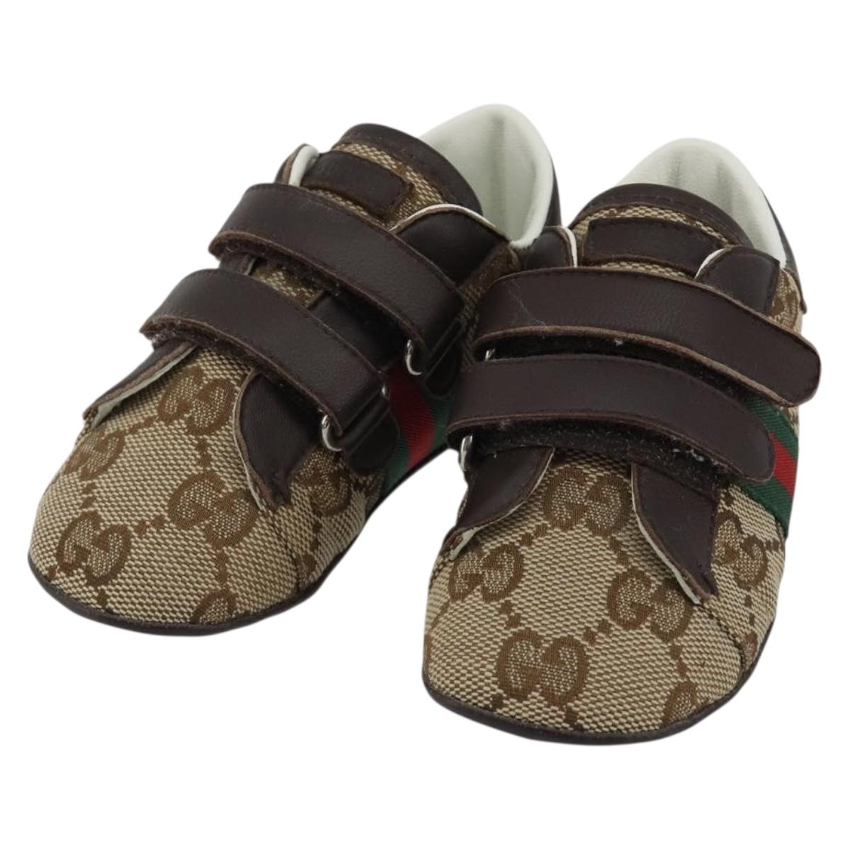 GUCCI GG Canvas Sherry Line Baby Shoes Beige Auth 188291A