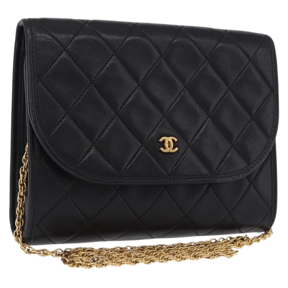 CHANEL Chain Matelasse Shoulder Bag Lamb Skin Black Gold CC Auth 188292SAV