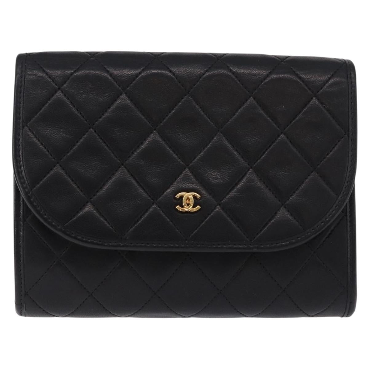CHANEL Chain Matelasse Shoulder Bag Lamb Skin Black Gold CC Auth 188292SAV