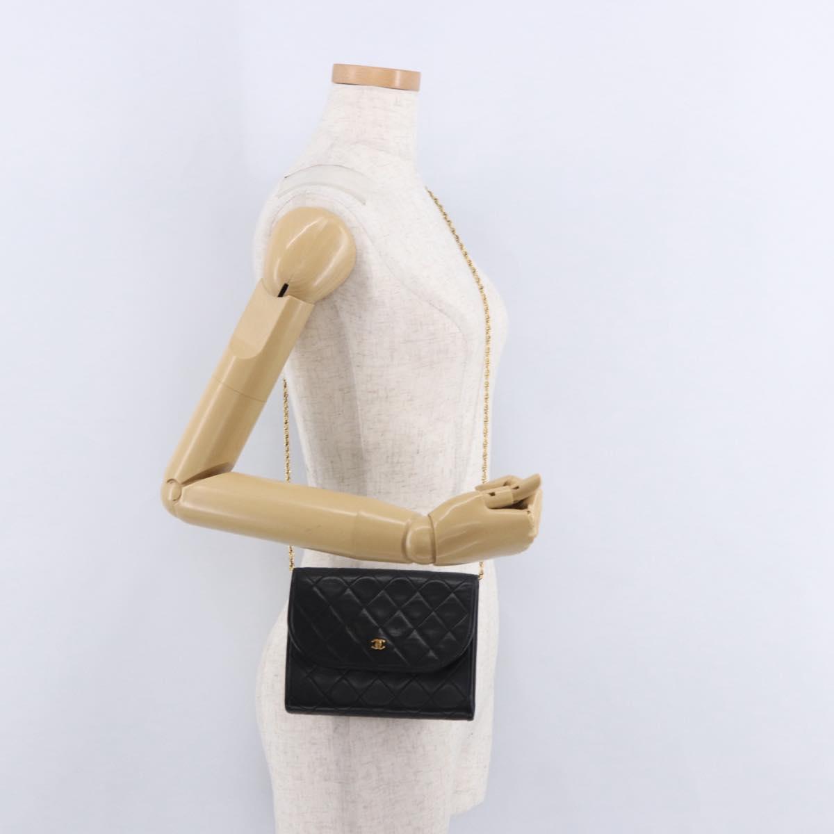 CHANEL Chain Matelasse Shoulder Bag Lamb Skin Black Gold CC Auth 188292SAV