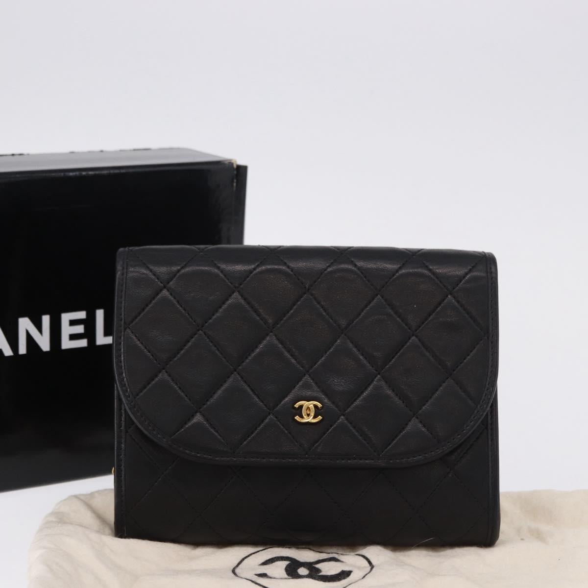 CHANEL Chain Matelasse Shoulder Bag Lamb Skin Black Gold CC Auth 188292SAV