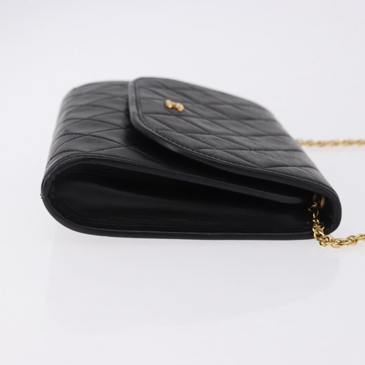 CHANEL Chain Matelasse Shoulder Bag Lamb Skin Black Gold CC Auth 188292SAV