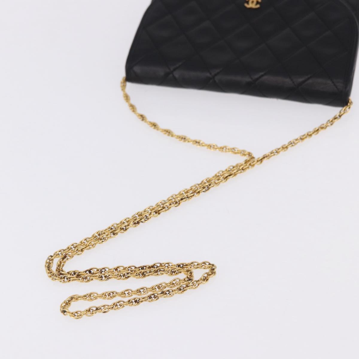 CHANEL Chain Matelasse Shoulder Bag Lamb Skin Black Gold CC Auth 188292SAV