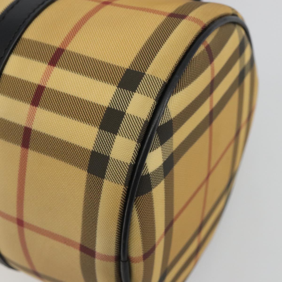 BURBERRY Nova Check Hand Bag PVC Beige Gold Auth 188293