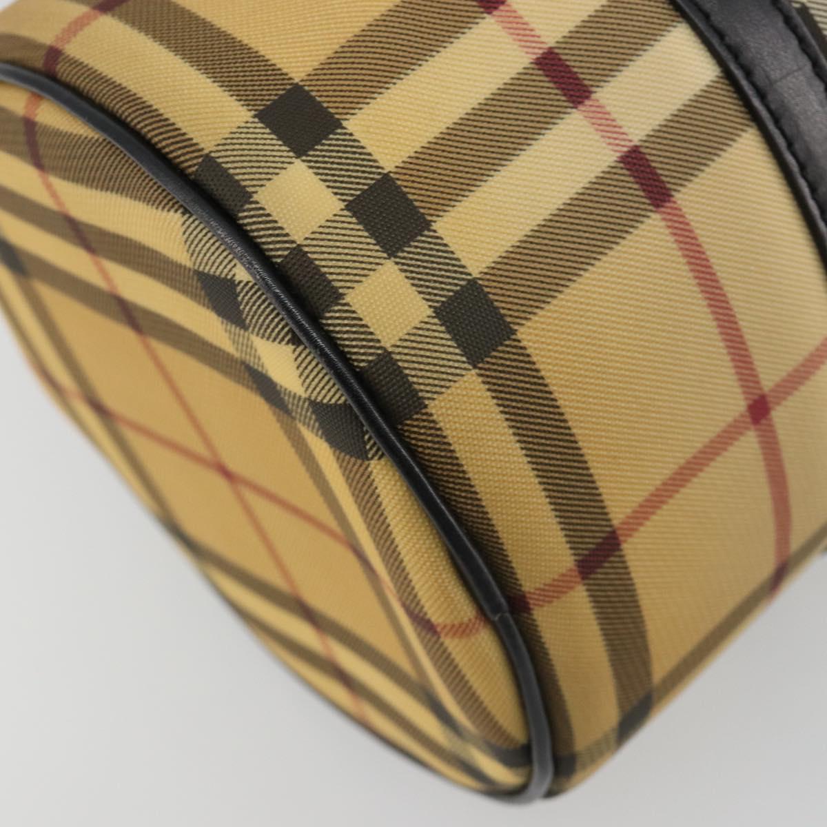 BURBERRY Nova Check Hand Bag PVC Beige Gold Auth 188293