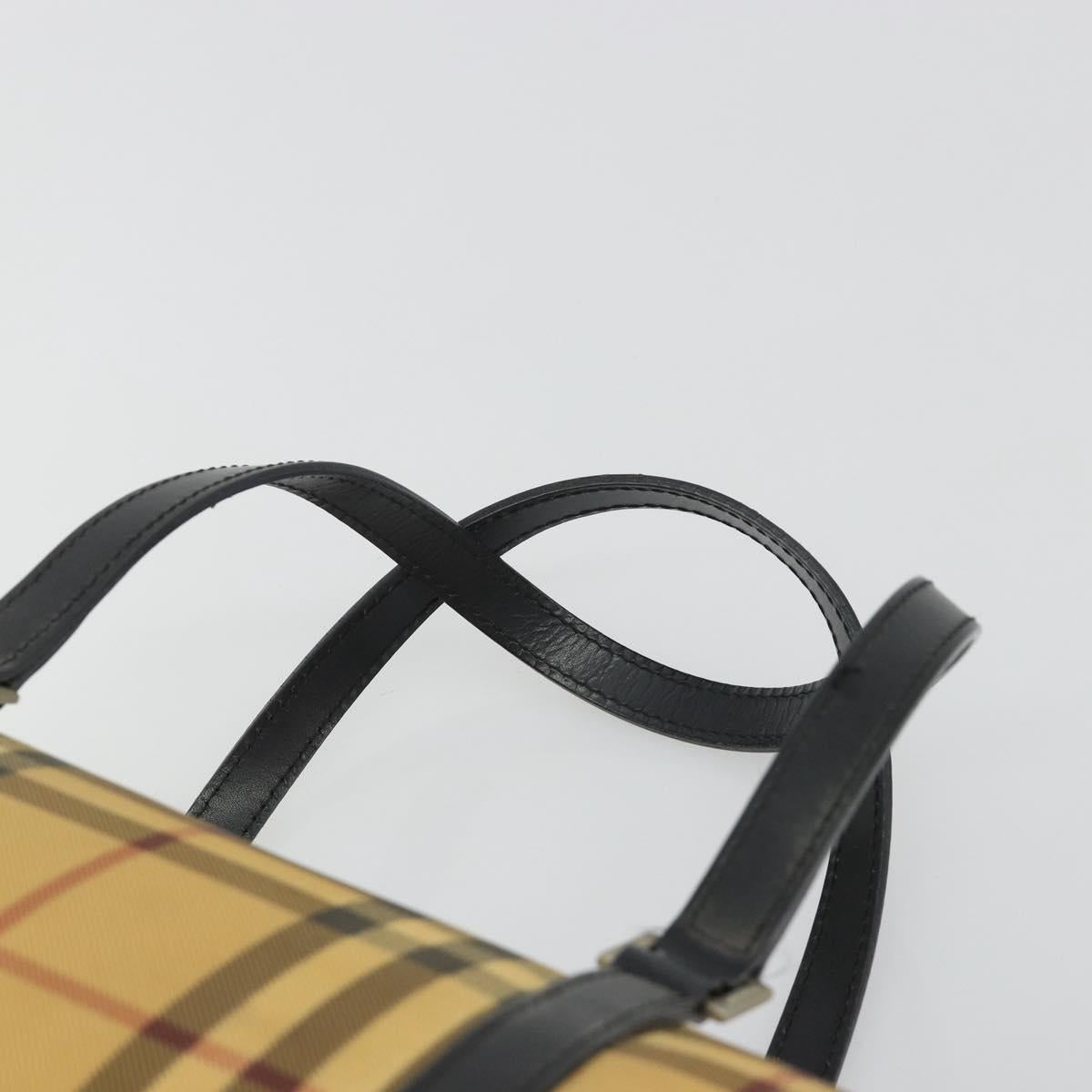 BURBERRY Nova Check Hand Bag PVC Beige Gold Auth 188293