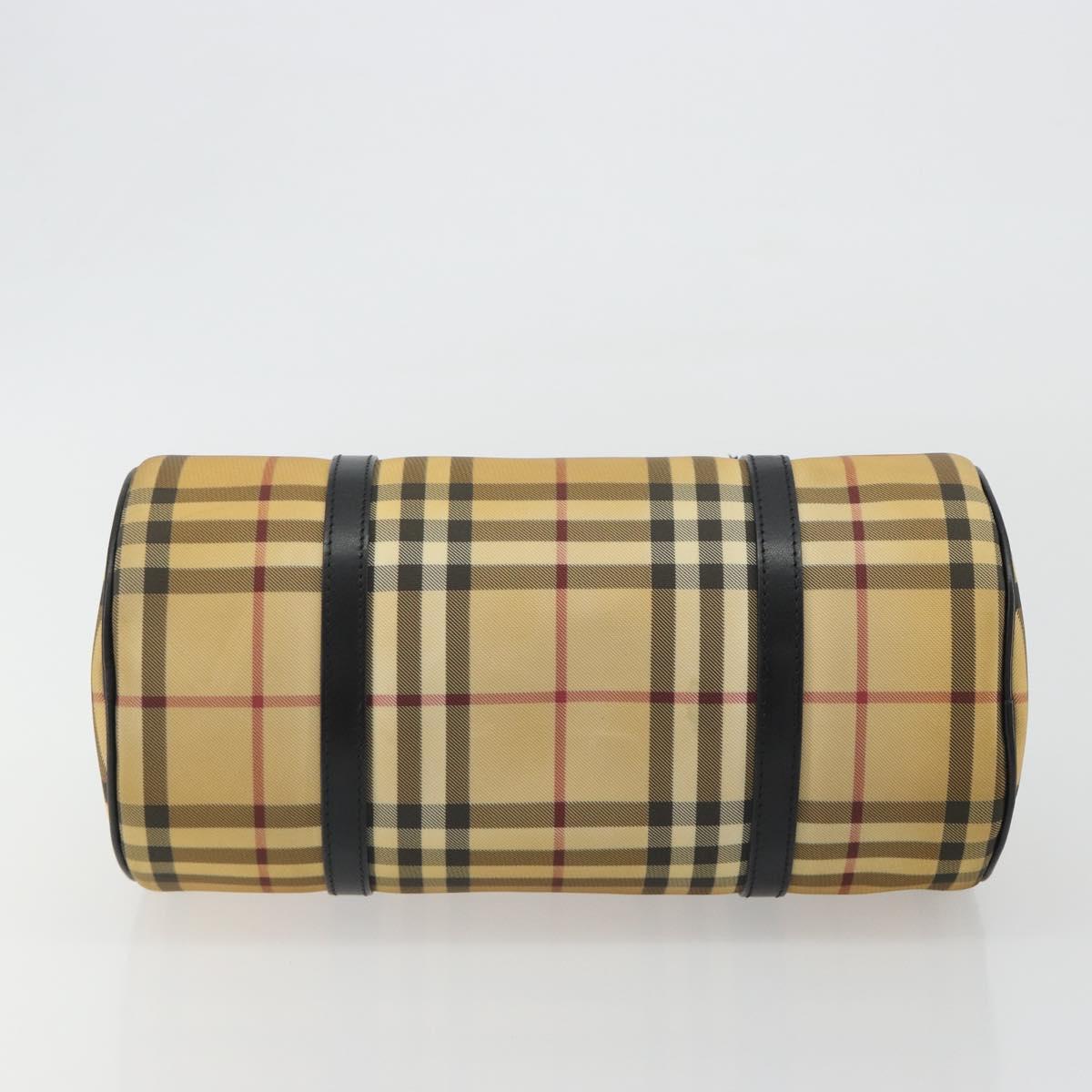 BURBERRY Nova Check Hand Bag PVC Beige Gold Auth 188293