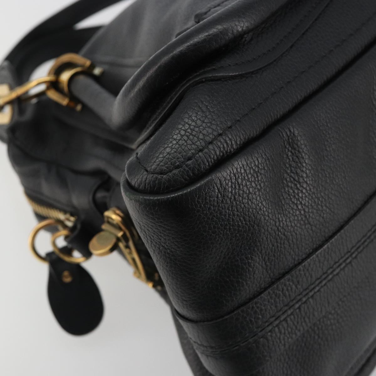 Chloe Paraty Hand Bag Leather Black Gold Auth 188295