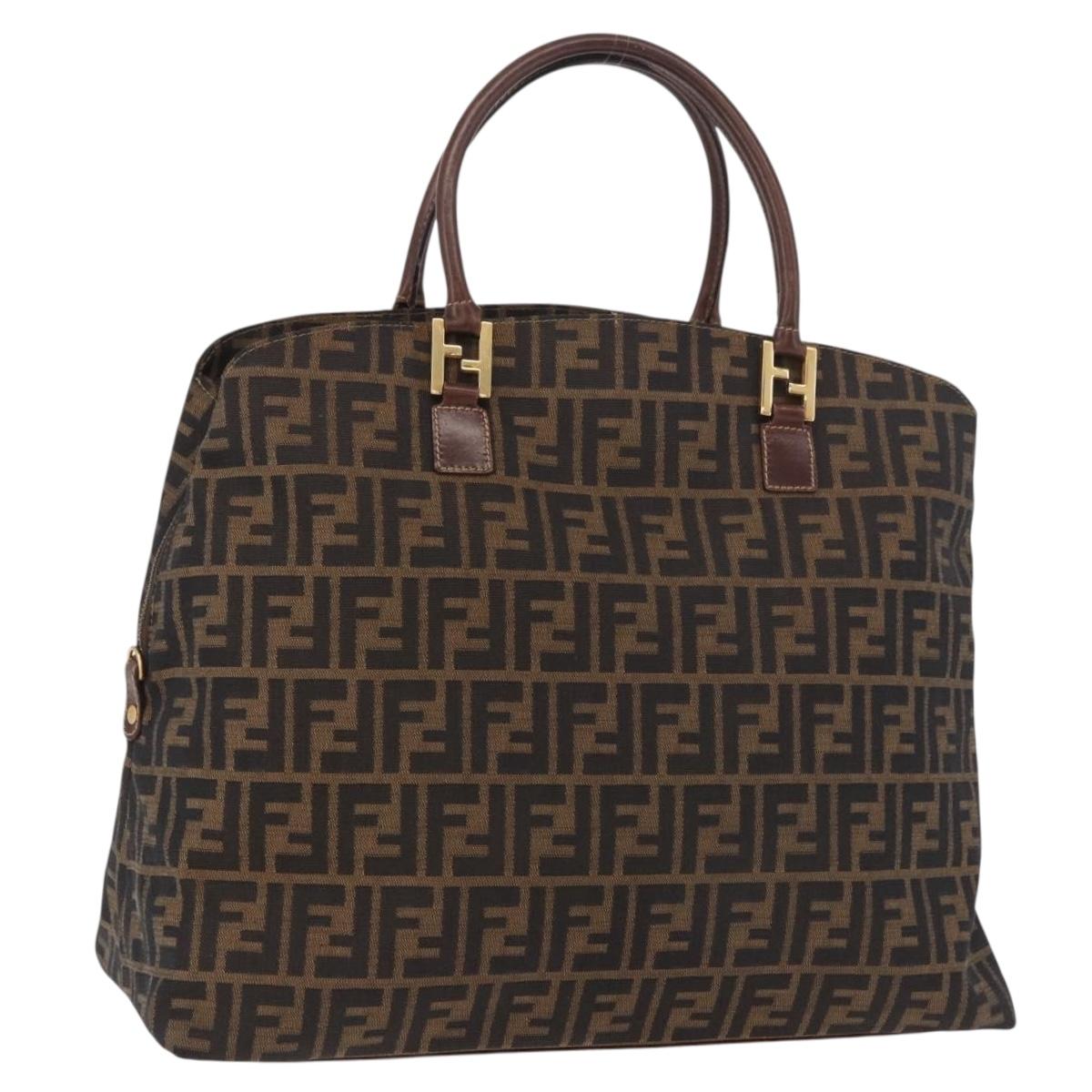 FENDI Zucca Canvas Boston Bag Brown Black Auth 188298A