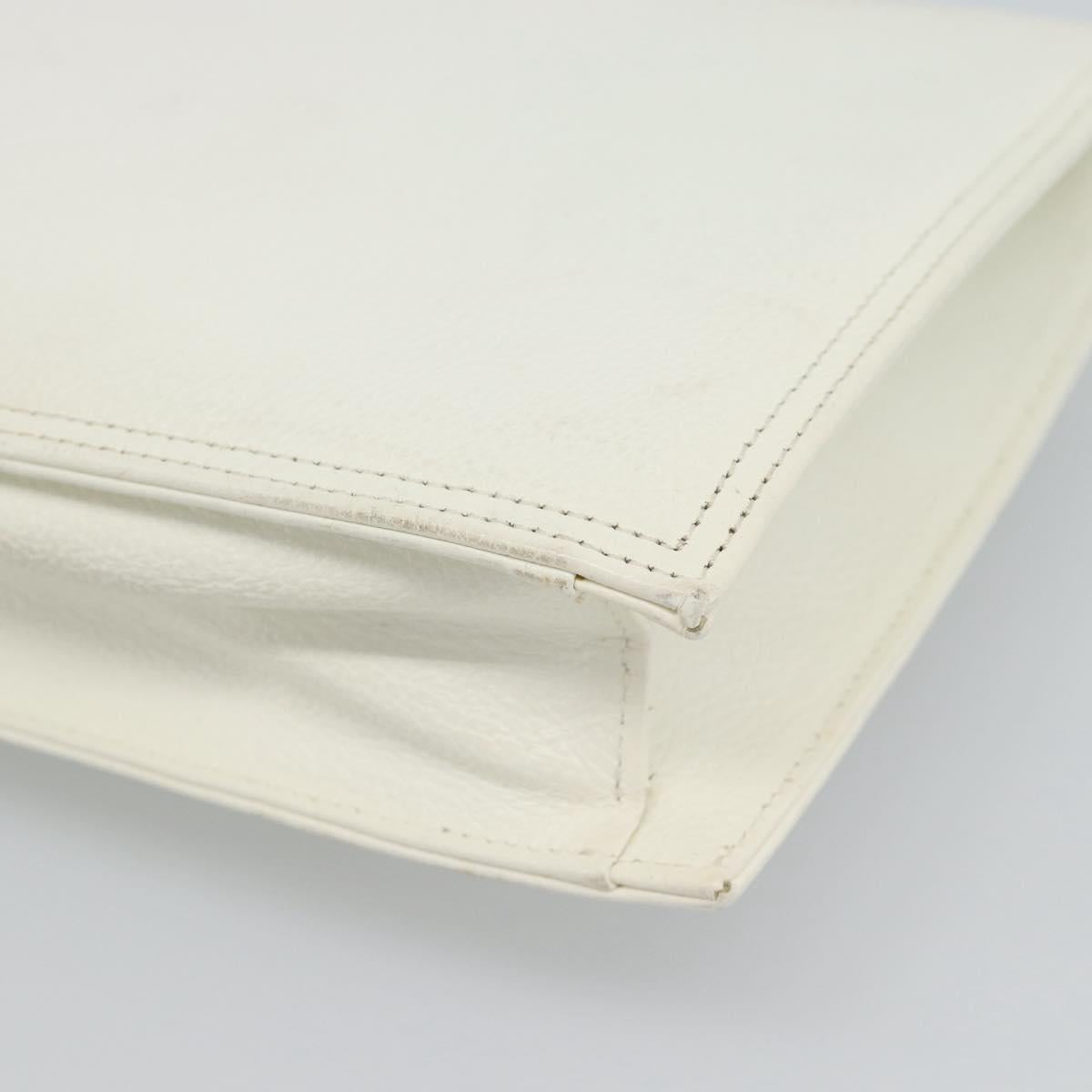 SAINT LAURENT Clutch Bag Leather White Gold Auth 188300