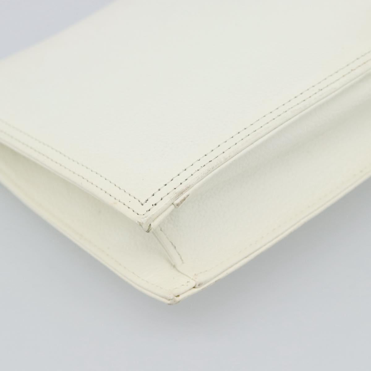 SAINT LAURENT Clutch Bag Leather White Gold Auth 188300