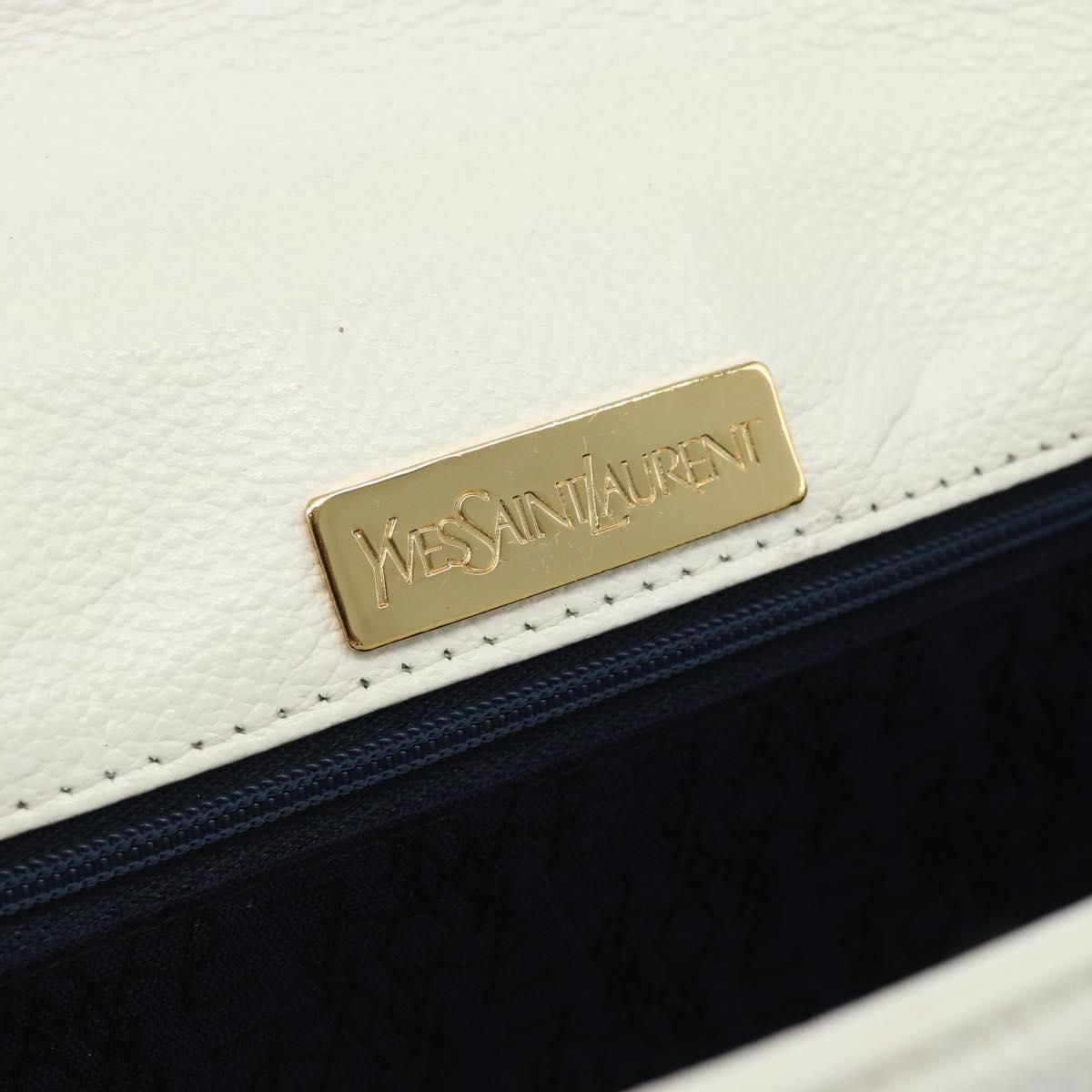 SAINT LAURENT Clutch Bag Leather White Gold Auth 188300