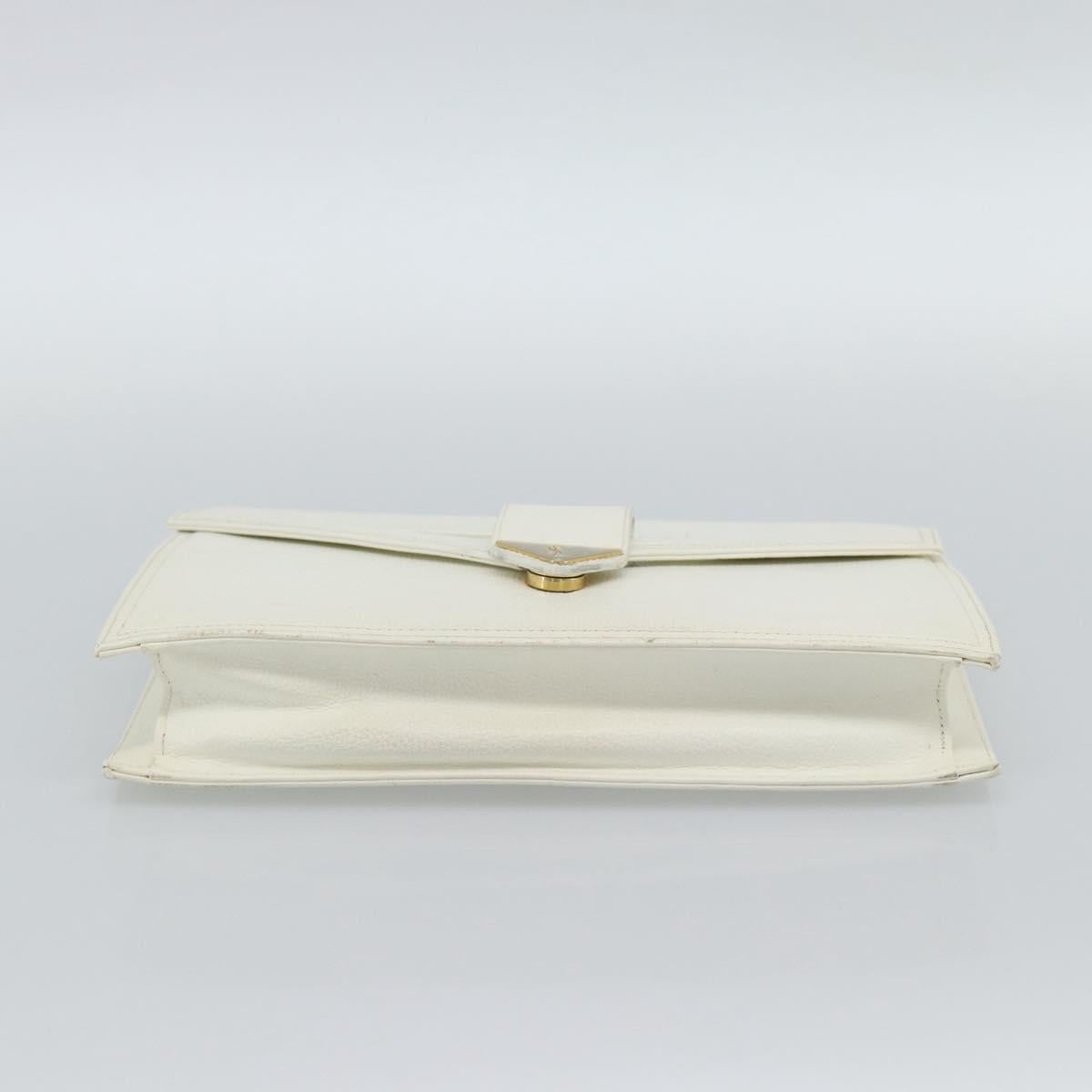 SAINT LAURENT Clutch Bag Leather White Gold Auth 188300