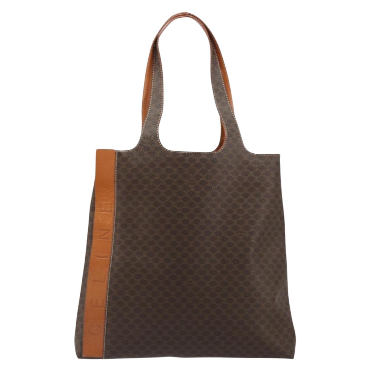 CELINE Macadam Canvas Tote Bag PVC Leather Brown Gold Auth 188302A