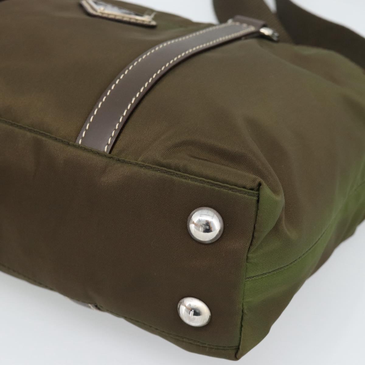 PRADA Hand Bag Nylon 2way Khaki Silver Auth 188309