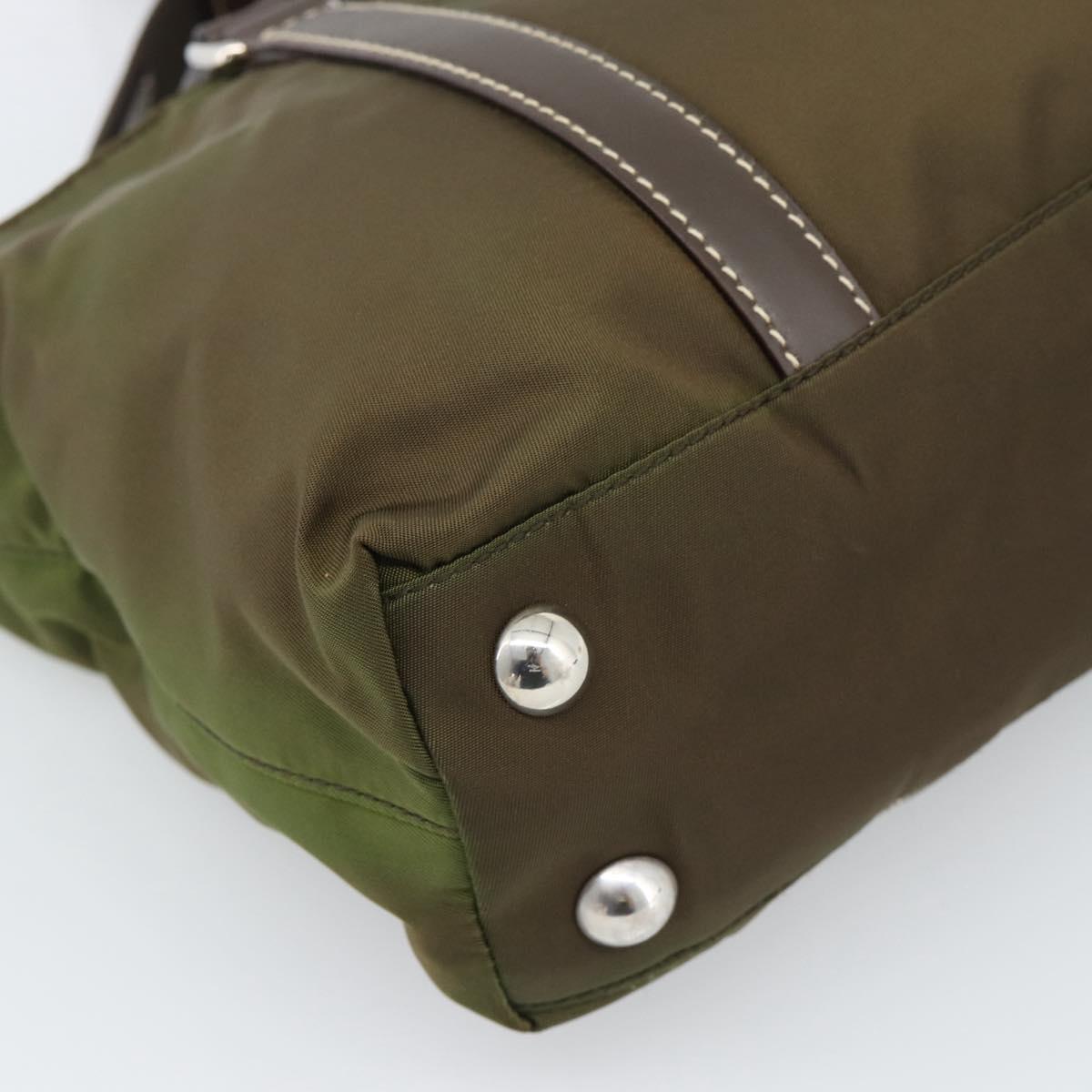 PRADA Hand Bag Nylon 2way Khaki Silver Auth 188309