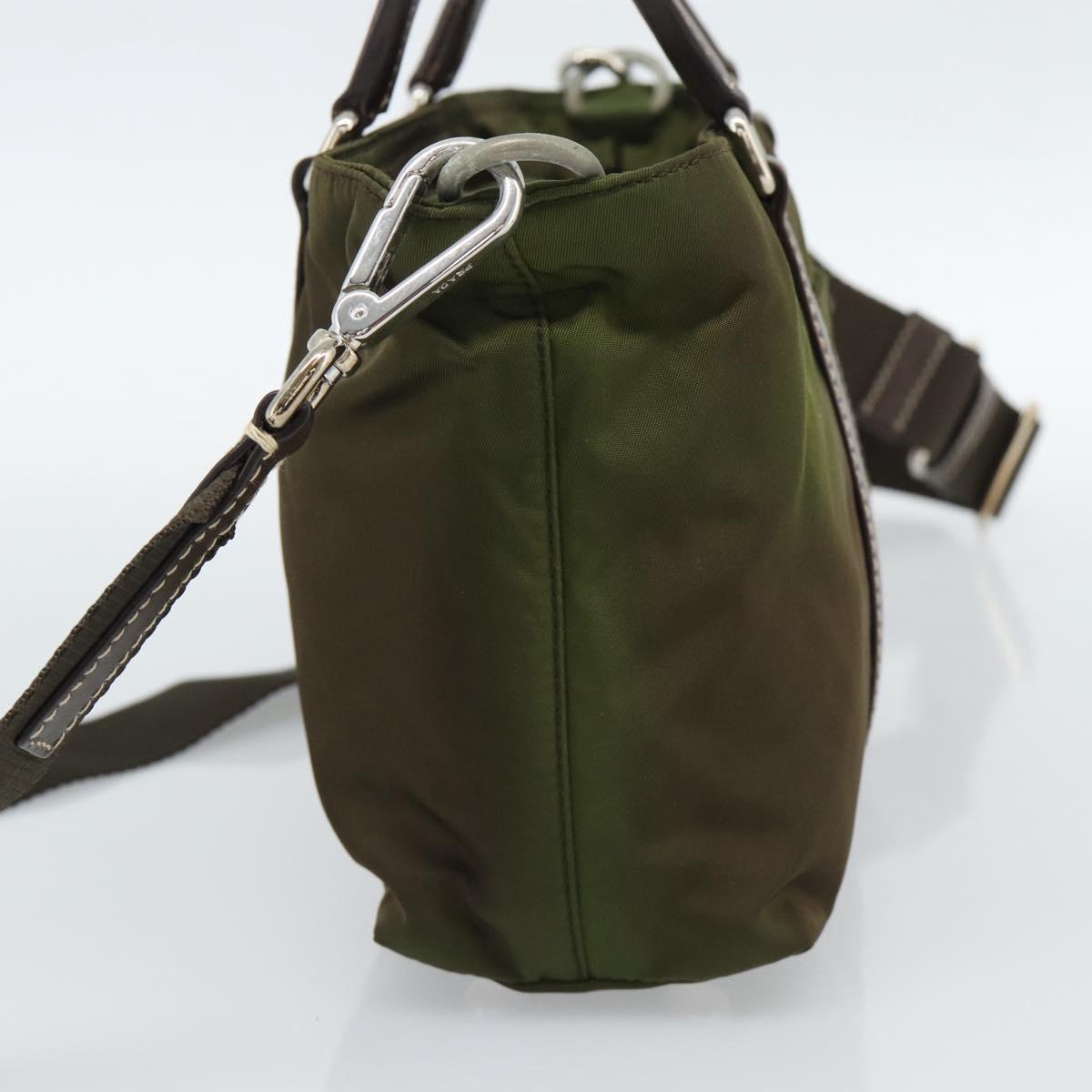 PRADA Hand Bag Nylon 2way Khaki Silver Auth 188309