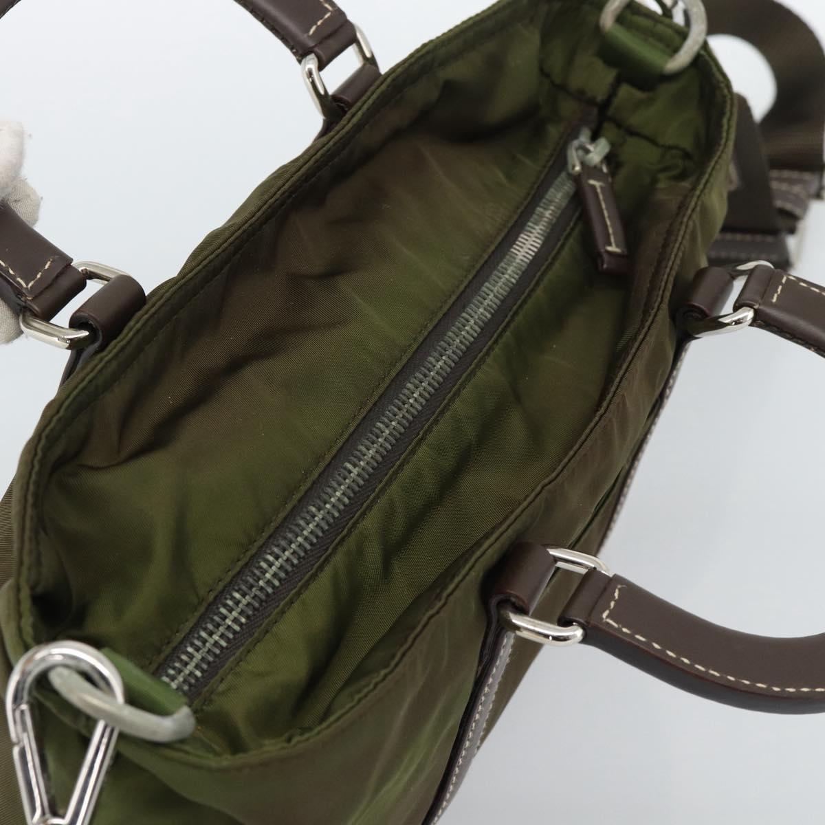 PRADA Hand Bag Nylon 2way Khaki Silver Auth 188309
