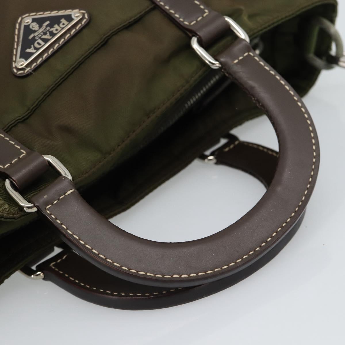PRADA Hand Bag Nylon 2way Khaki Silver Auth 188309