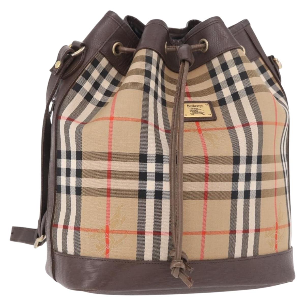 Burberrys Nova Check Shoulder Bag Canvas Beige Gold Auth 188310