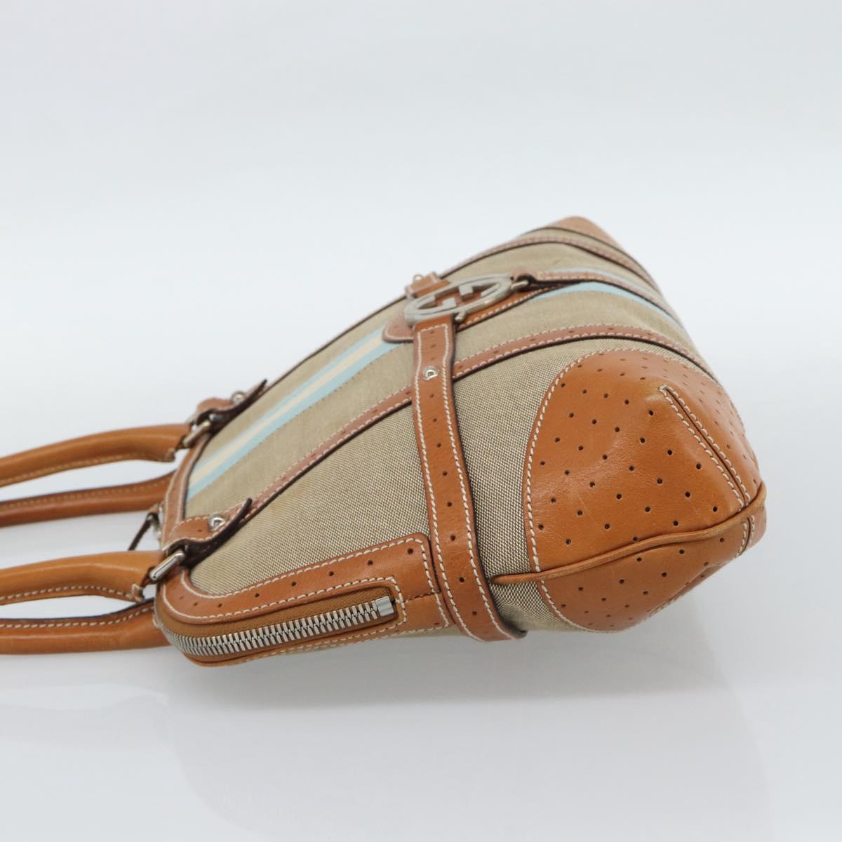 GUCCI Sherry Line Hand Bag Canvas Beige Silver 114887 Auth 188315