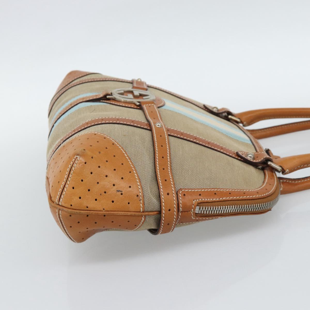 GUCCI Sherry Line Hand Bag Canvas Beige Silver 114887 Auth 188315