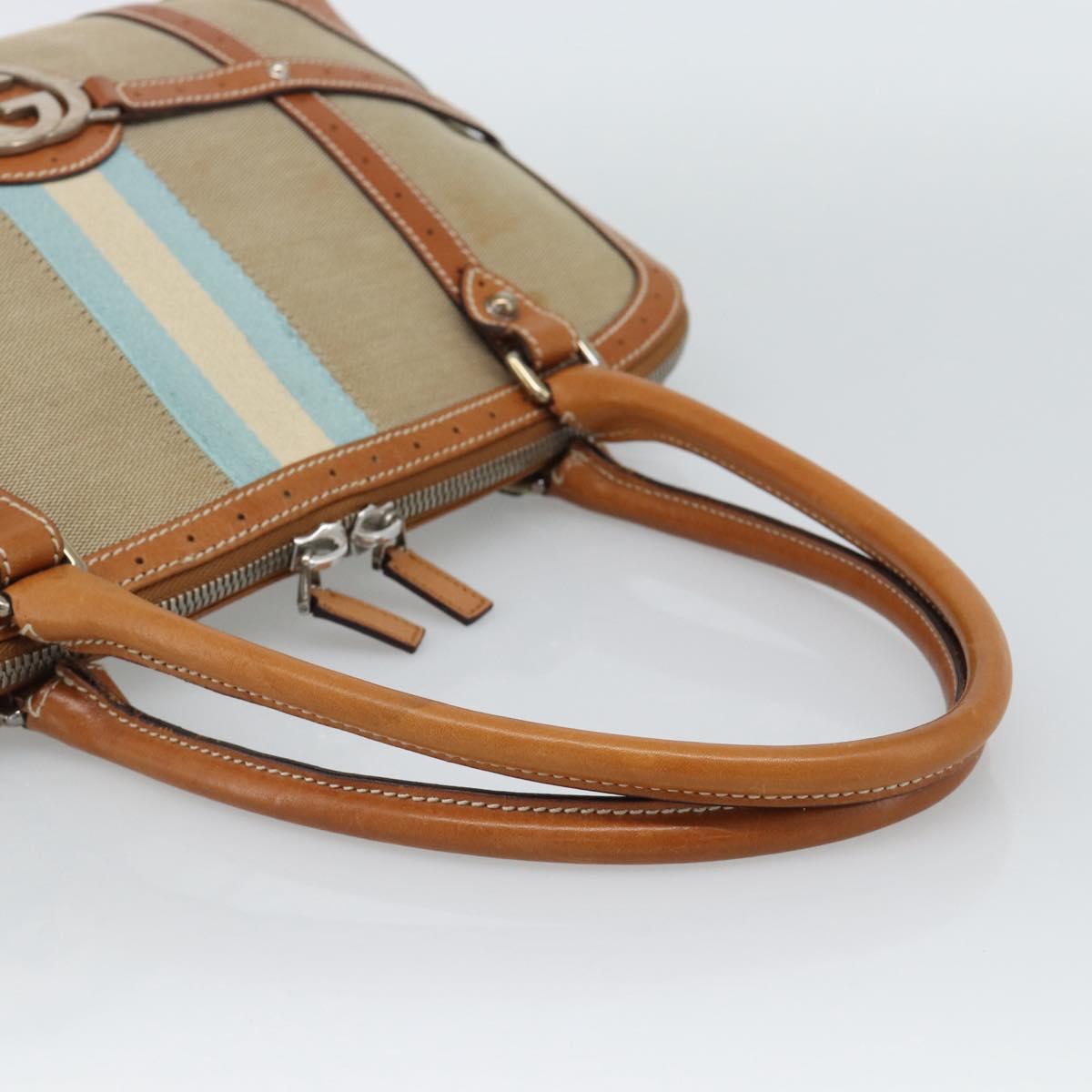 GUCCI Sherry Line Hand Bag Canvas Beige Silver 114887 Auth 188315