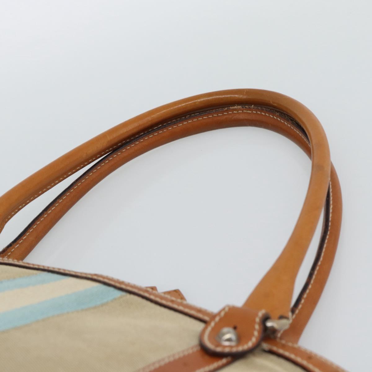 GUCCI Sherry Line Hand Bag Canvas Beige Silver 114887 Auth 188315