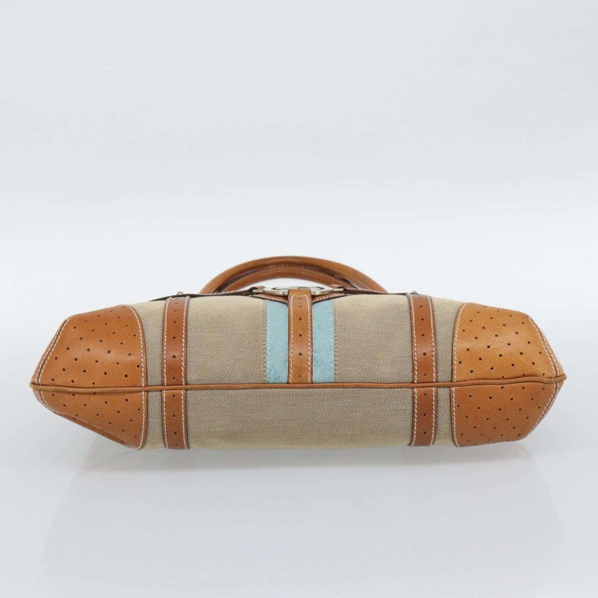 GUCCI Sherry Line Hand Bag Canvas Beige Silver 114887 Auth 188315