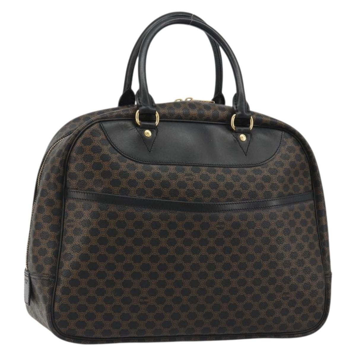 CELINE Macadam Canvas Hand Bag PVC Leather Black Gold Auth 188316V