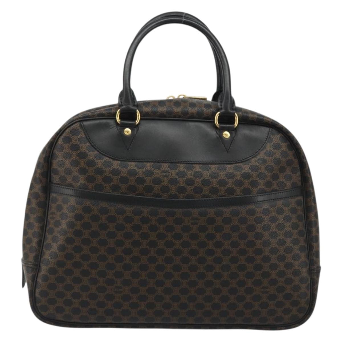 CELINE Macadam Canvas Hand Bag PVC Leather Black Gold Auth 188316V