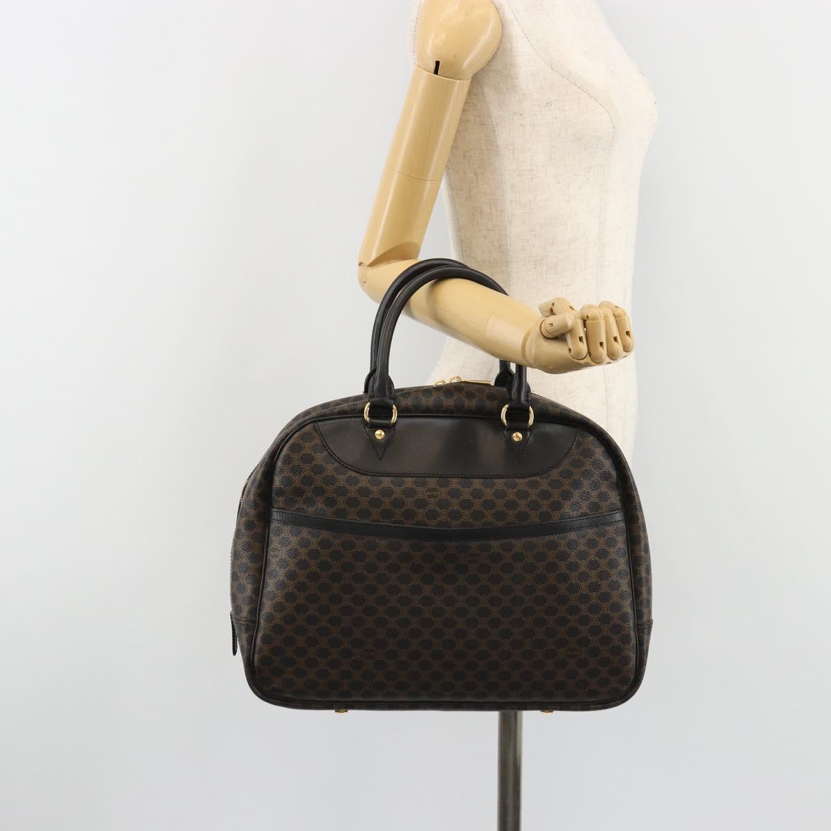 CELINE Macadam Canvas Hand Bag PVC Leather Black Gold Auth 188316V