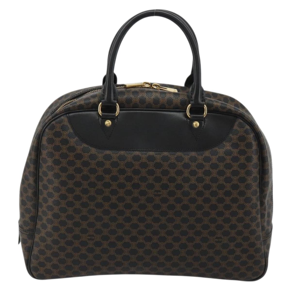 CELINE Macadam Canvas Hand Bag PVC Leather Black Gold Auth 188316V