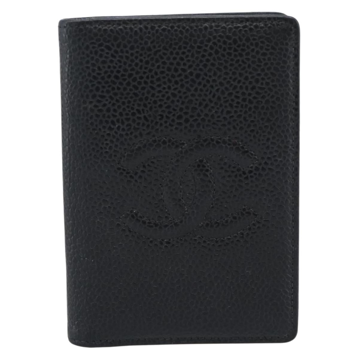 CHANEL Card Case Caviar Skin Black CC Auth 188321M